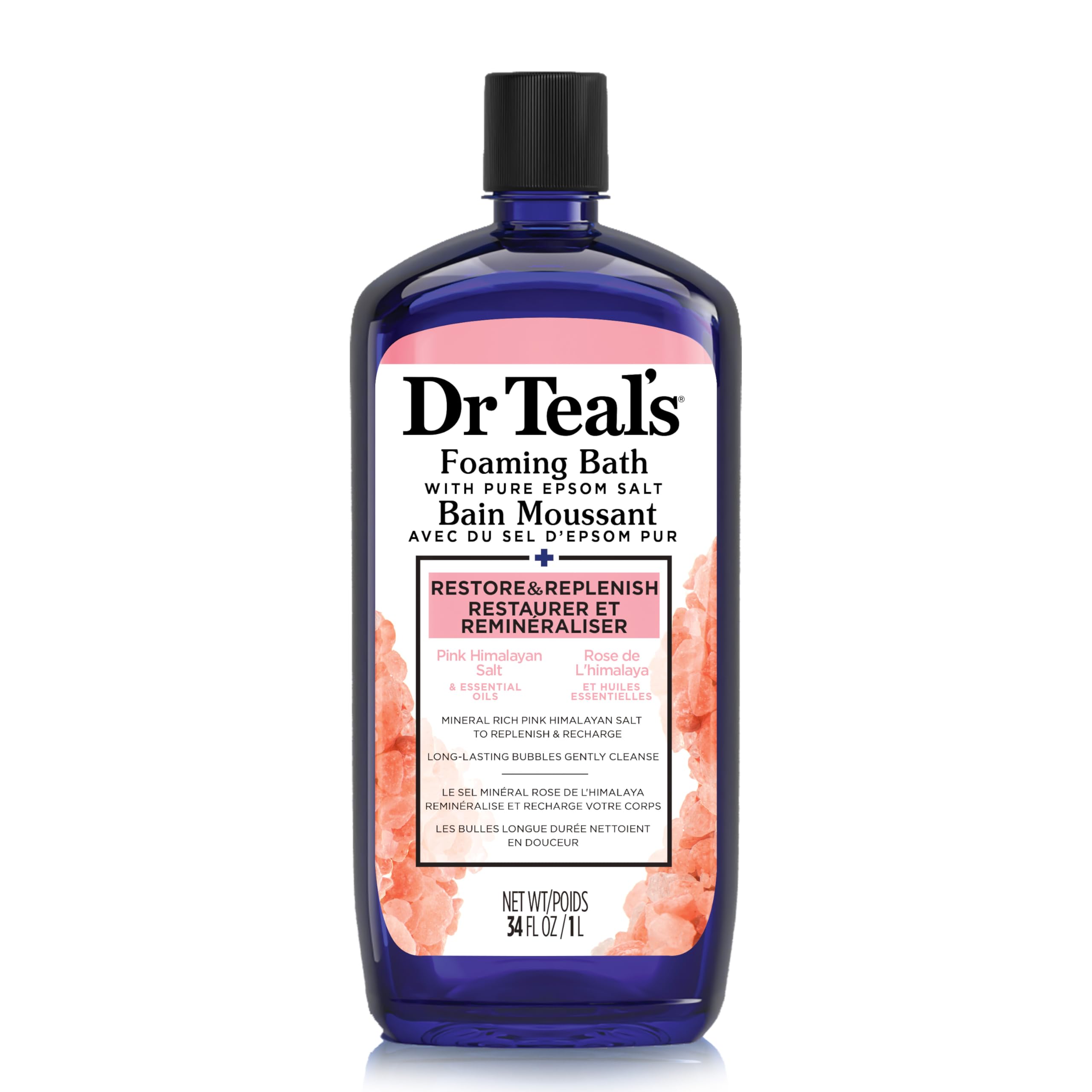 Dr Teal's Restore & Replenish Pure Epsom Salt & Essential Oils Pink Himalayan Foaming Bath 34 oz